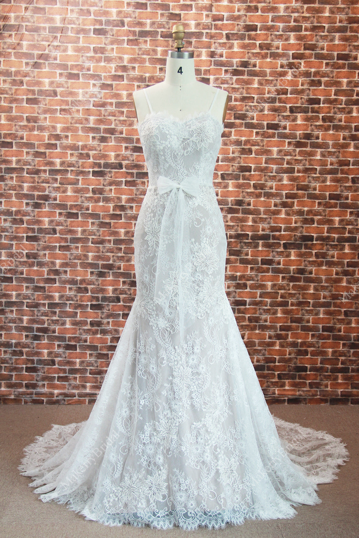 Mermaid Chapel Train Floral Lace Wedding Dress MakerryBridal