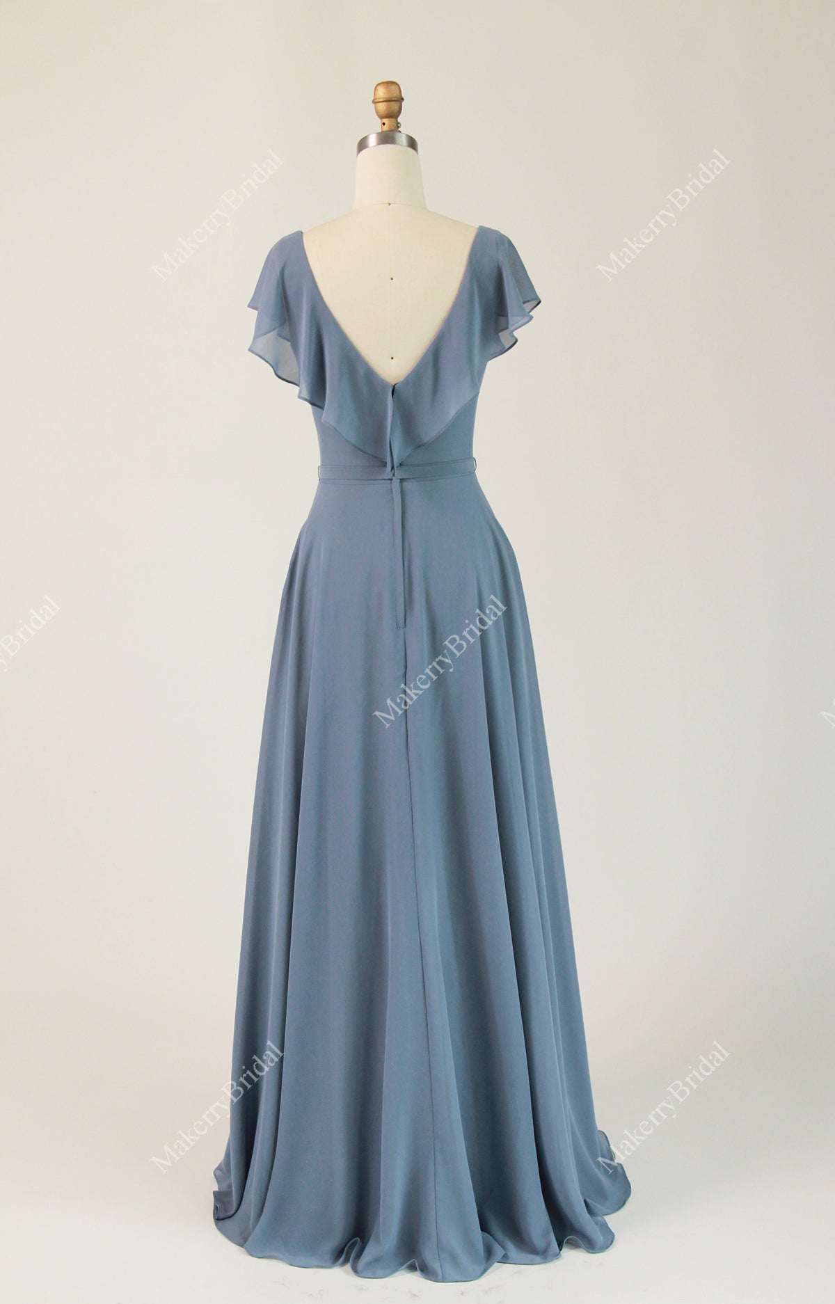 Flutter Sleeves Chiffon Long Junior Bridesmaid Dresses Blushing Pink main image 1