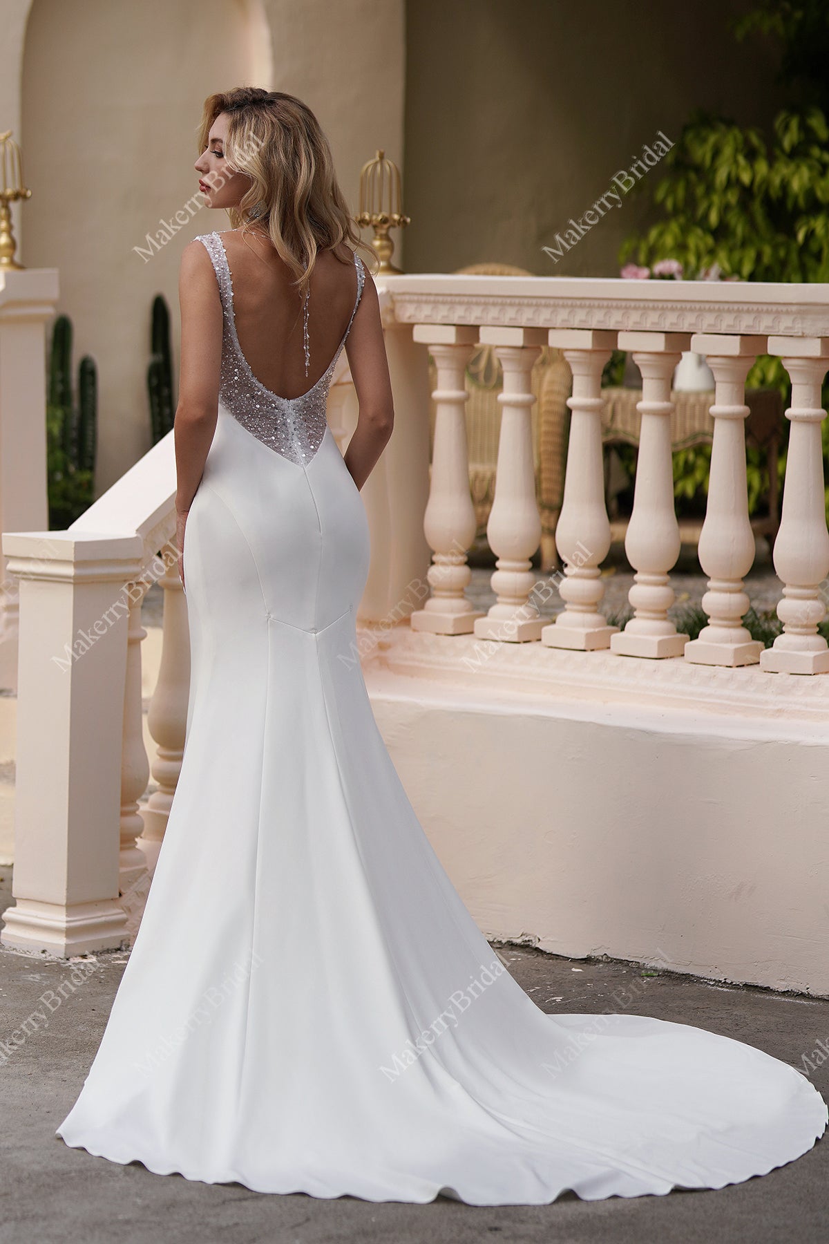 Simple Satin Wedding Dresses With Beaded Backless – MakerryBridal